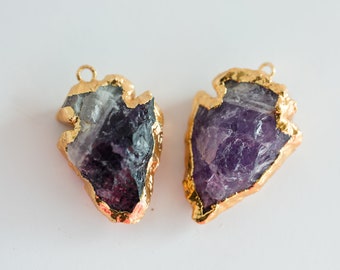 Arrowhead Pendants with gold foil,  purple stone  Made in India,  - 2 pieces -B2976