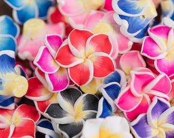 Polymer Clay  Flower  Beads, plumeria,  mixed colors, 20mm diameter, 10 pieces  - B3180