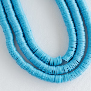 Heishi 6mm Blue Vinyl Disc Beads,  Polymer Clay  One strand -B1113