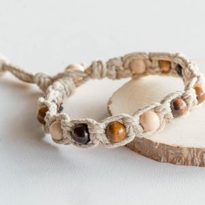 Macrame Hemp Bracelet with Wood Beads - Handmade Eco-Friendly Wrist Band