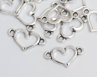 Tiny Silver Heart  Charm,  Valentine Bracelet  Charms 10mm-  20 pieces - C1259