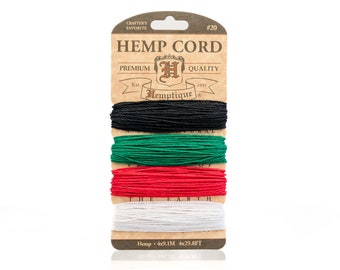 Hemp Craft Cord 1mm:  Primary Colors  sample card  -CH61