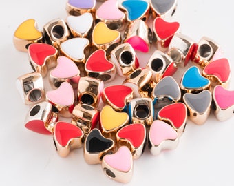 Large Hole Heart Beads, acrylic spacer, 10mm diameter with 4mm hole, mixed colors, 10 pieces - C3132