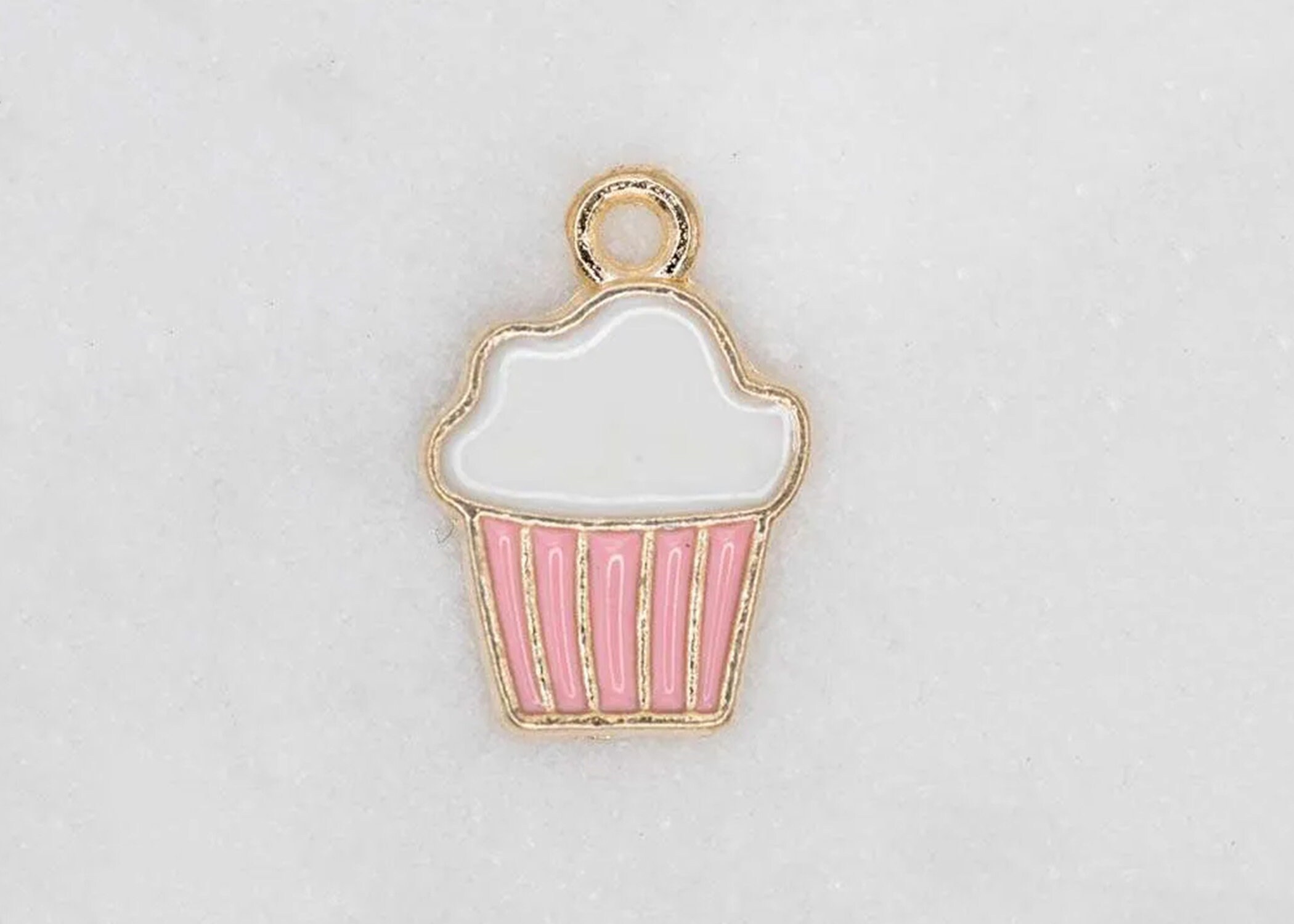 Pink Cup Cake Charms, Food Charms, Summer Pendants, Gold Tone Jewelry  Findings C1201 