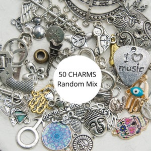 50 Metal Charm mix, Random Designs, Alloy metal pendants, jewelry craft charms image 1