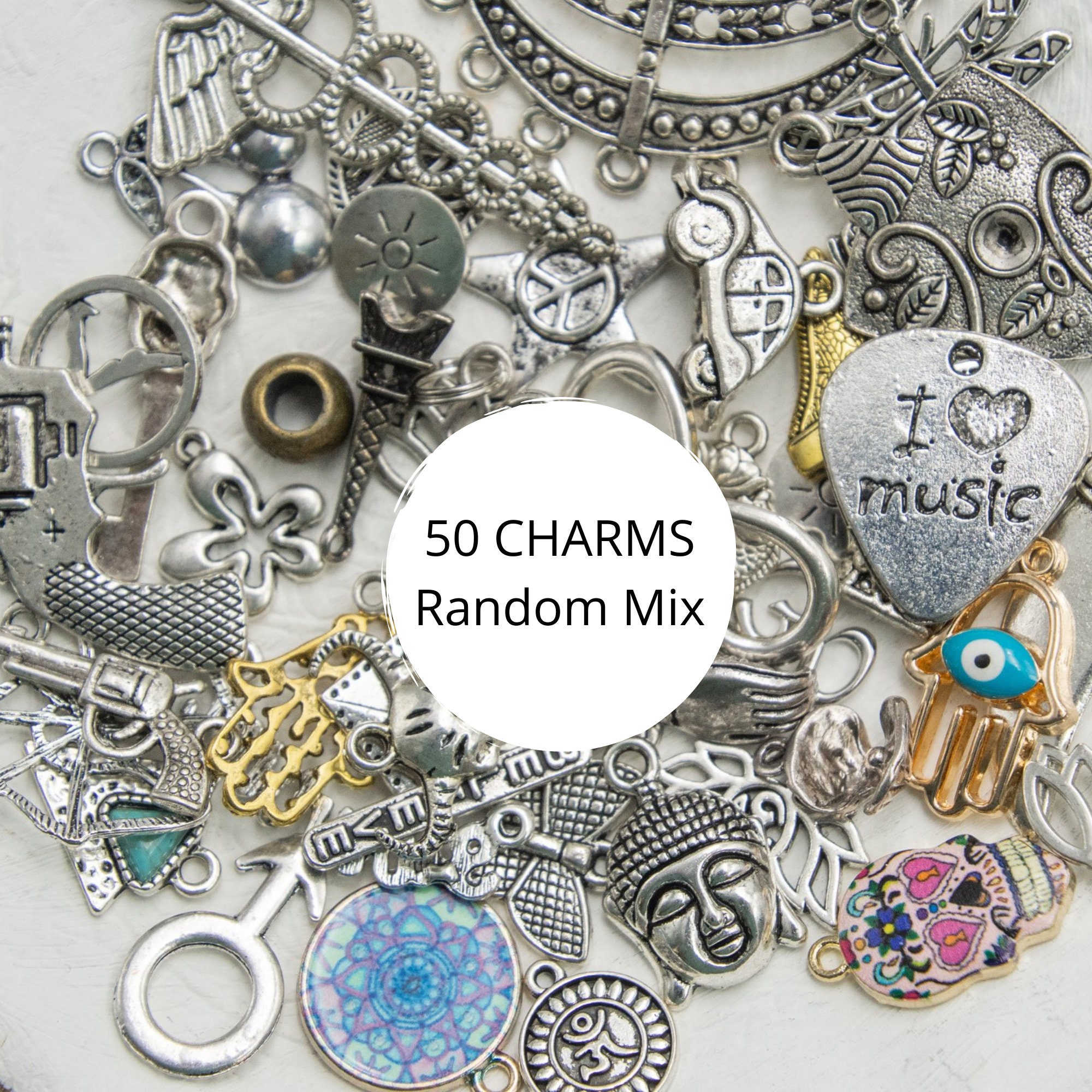 50 Metal Charm Mix, Random Designs, Alloy Metal Pendants, Jewelry Craft Charms