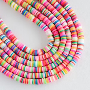 Polymer Clay Disc Beads 6mm- Rainbow Strand  - One strand  -B1122