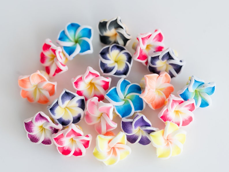 Polymer Clay Flower Beads, plumeria, mixed colors, 20mm diameter, 10 pieces B3180 image 5