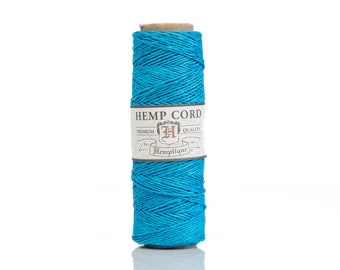 Polished Hemp Cord 0.5mm, Thin Hemp Twine,  Turquoise  - 205 feet spool