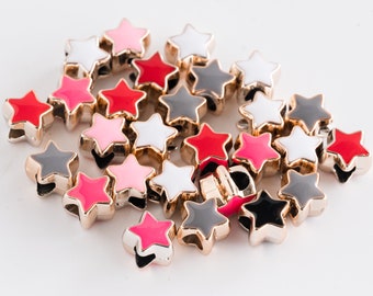 Large Hole Star Beads, acrylic spacer, 10mm diameter with 4mm hole, mixed colors, 10 pieces - C3163