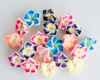 Flower Polymer Clay  Beads, Plumeria shape, 15mm diameter, 20 pieces  -B3215