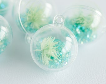 Plastic Ball Cage Pendant - Aqua Crystals - 30mm - 5 pieces - B2322