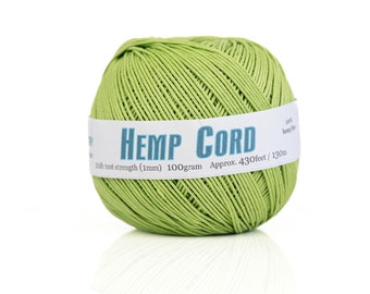 1MM Lime Green Hemp Cord Ball, eco friendly dye  soft  twine for beading projects, 430 feet length