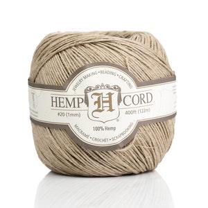 Natural Hemp Twine 1mm, 20lb breaking strength,  400 Feet ball, macrame string