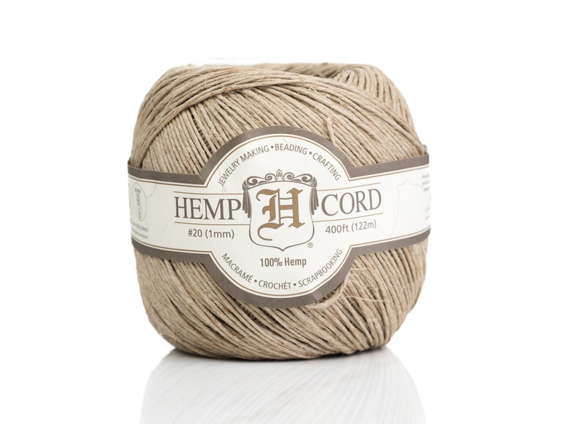 Natural Hemp Twine 1mm, 20lb breaking strength, 400 Feet ball, macrame string image 1