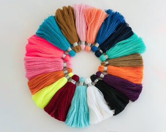 Necklace Tassels 4 inch cotton with silver thread, hand crafted in India, craft tassels,  mixed colors, 5 pieces