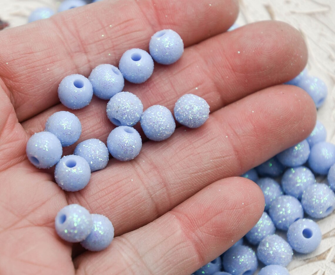 Plastic Glitter Beads Round 8mm Light Blue Color 50 Pieces Etsy