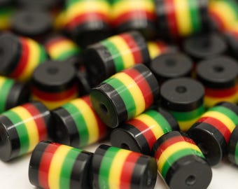 50 cuentas acrílicas rasta Tu50 de tubo acrílico rasta – Rayas rojas, amarillas y verdes