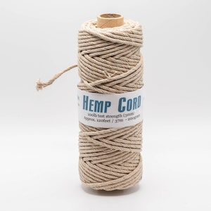 Hemp Rope  3mm 100lb test, natural cord for thick jewelry, macrame, craft supply - 1 Spool