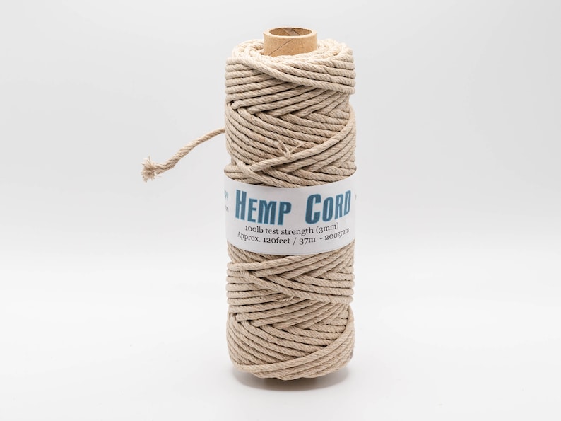 Hemp Rope  3mm 100lb test, natural cord for thick jewelry, macrame, craft supply - 1 Spool
