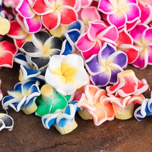 Polymer Clay Flower Beads, plumeria, mixed colors, 20mm diameter, 10 pieces B3180 image 2