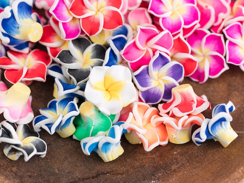 Polymer Clay Flower Beads, plumeria, mixed colors, 20mm diameter, 10 pieces B3180 image 2