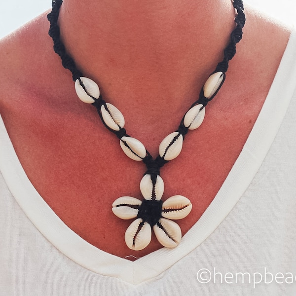 Cowrie Shell Flower Necklace, Macrame Hemp  choker, Christmas gift for her,  choose the color