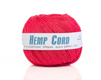1MM Red Hemp Cord for Macrame and Bead Stringing,  Eco Friendly Craft Supply,  430 feet ball