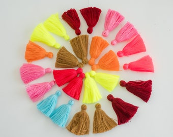 Cotton Jewelry Tassels 2 inch, hand crafted in India, necklace tassels,  mixed colors, 10 pieces