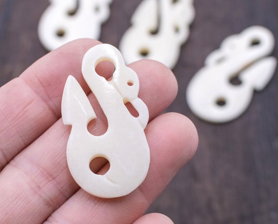 Bone Fish Hook Pendant - Hand carved - Mens Necklace Pendant - 2 pieces -  B2446