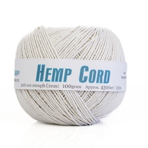 White Hemp Cord, soft twine for beading and jewelry making, 430 feet ball