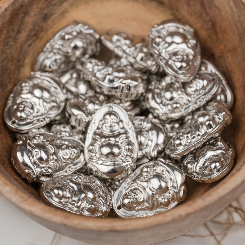 Colgantes de Buda – Color plata / Material acrílico / 10 piezas - B67 imagen 2