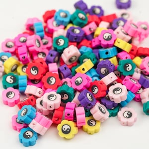 Polymer Clay Blumen-Perlen im Yin Yang Design | 40 Stück - B2295