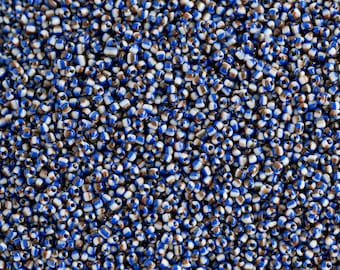 Blue White Brown Striped seed beads,  3 Ounce Bag - tiny size 12/0 - clearance  -B333