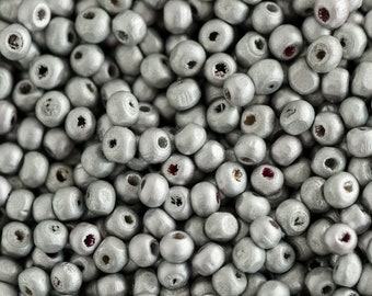 Round painted silver wood beads - 7mm diameter - 100 pieces -B568