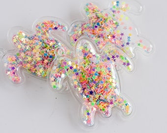 Plastic Turtle Pendants, rainbow glitter inside, soft bendable material, 10 pieces  - B3161