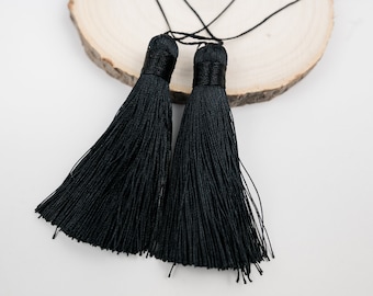 2 borlas de hilo de seda negro, borla de collar, corbata de cuerda, 3 pulgadas de largo