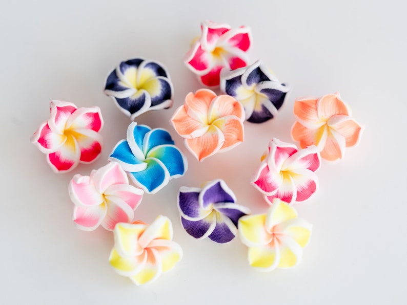Polymer Clay  Flower  Beads, plumeria,  mixed colors, 20mm diameter, 10 pieces  - B3180