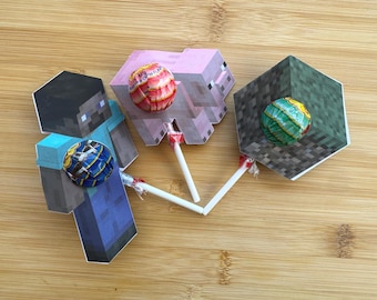 Porta lecca-lecca Mine Block / Set di 10 bomboniere / Ritagli di lecca-lecca di caramelle / Mine Pixel Block Party per videogiochi e giocatori [DIGITALE]