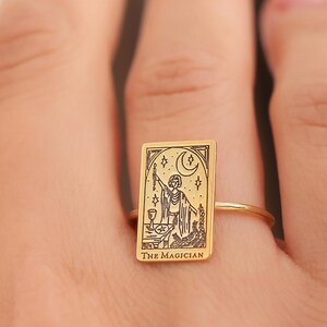 Aangepaste tarotring, tarotsieradenringen, tarotkaartring, tarotring goud, maan tarotring, cadeau voor haar, kerstcadeauMinimalistische sieraden