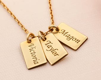 14k Gold Personalized Name Tag Necklace: Custom Engraved Bar