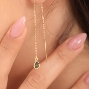 Boucles d'oreilles en argent sterling avec pierre de naissance, pendantes en or