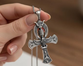 Sterling Silver Ankh Necklace: Handmade Eye of Horus Pendant Mother’s Day gift