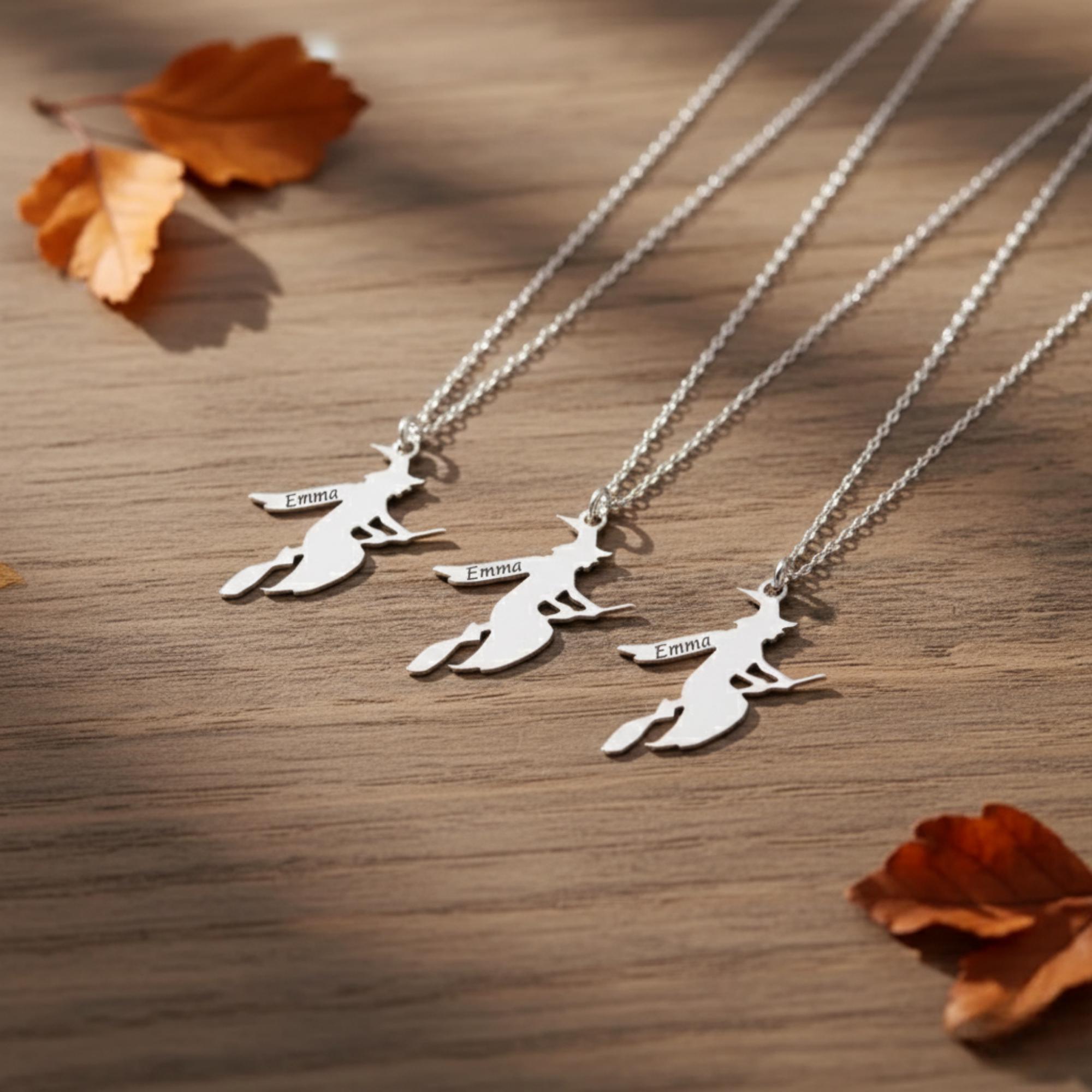 Personalized Witch Necklace, 14k Gold Plated Sterling Silver, Halloween ...