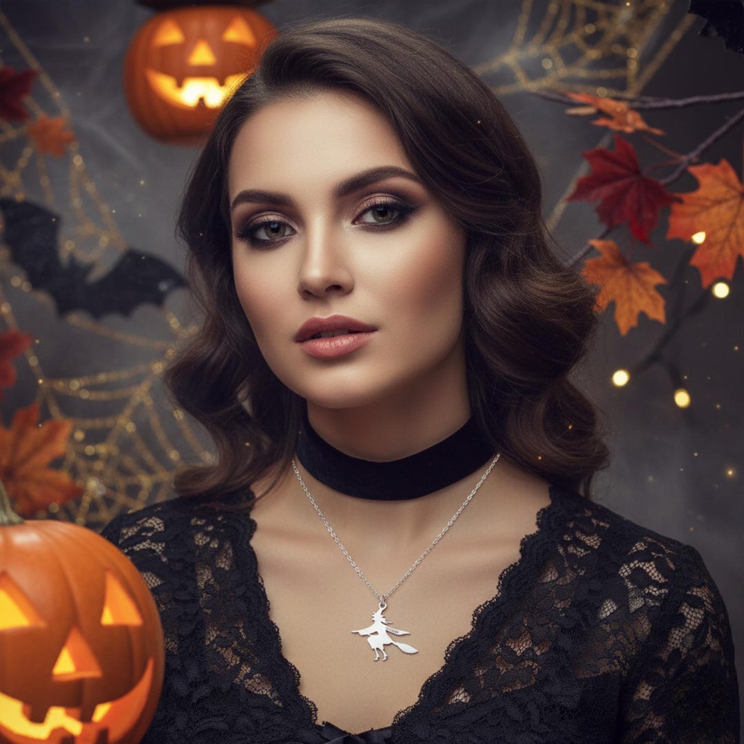 Personalized Witch Necklace, 14k Gold Plated Sterling Silver, Halloween ...