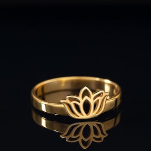 Cute Lotus Flower Engagement Gold Ring, Exquisite Sterling Silver Ring, 14k Lotus Ring, Symbol of Purity and Rebirth, Spiritual Floral Ring