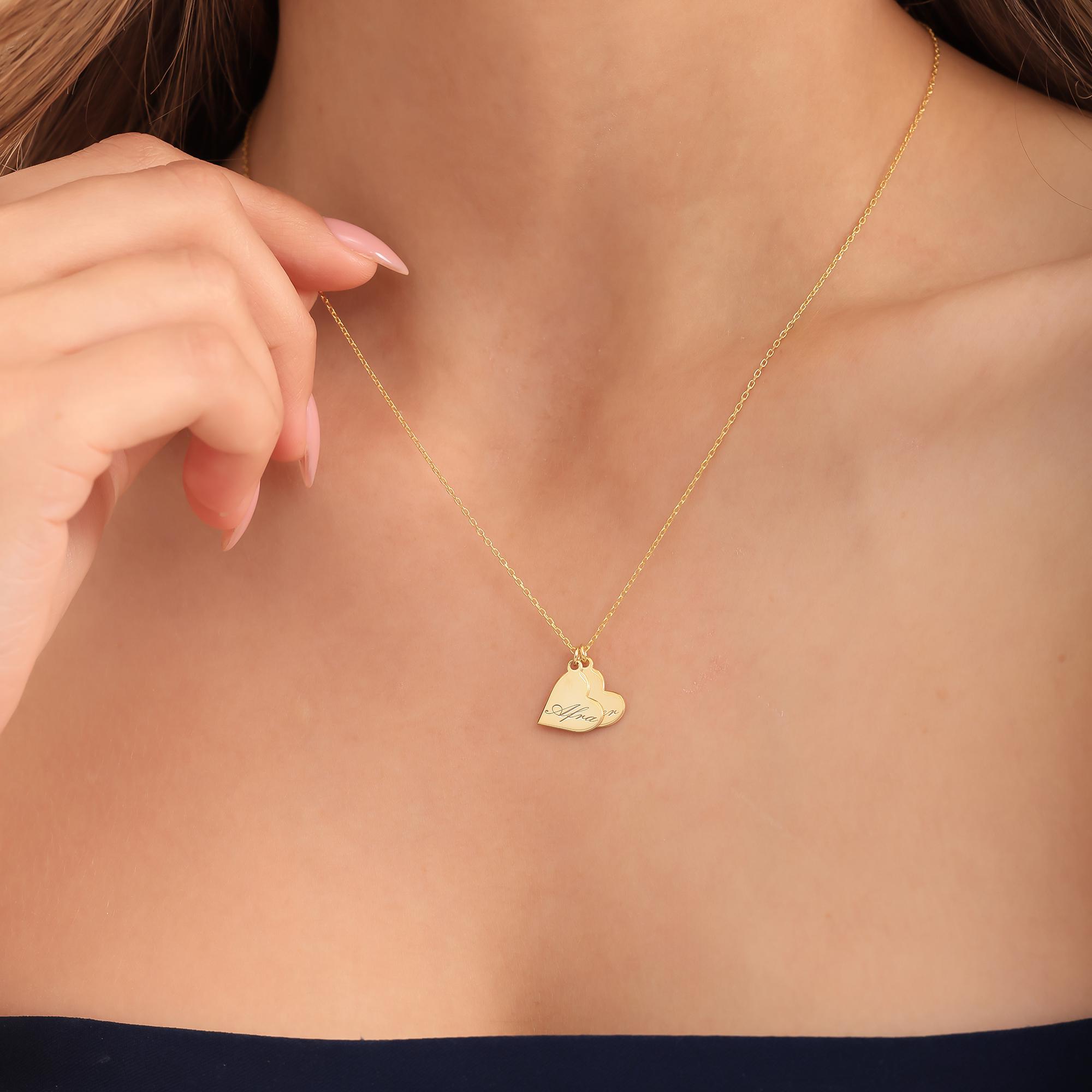 14K Engraved Heart Necklace, Special Date Heart Pendant, Name Engraved Heart, Handwriting Heart Pendant, Heart-Shaped Pendant, Gift for Her