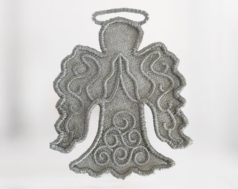 Lace Angel ornament embroidery design, FSL embroidery design for Christmas, In The Hoop Angel ornament, Cherub embroidery file ITH