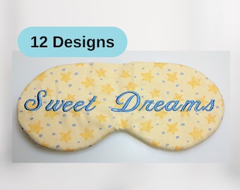 Sleep Mask Embroidery Designs, 12 ITH Eye Mask Files (XL Hoop)