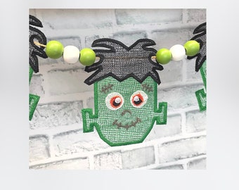 Monster Garland Embroidery Design, Halloween Banner (PDF Pattern)